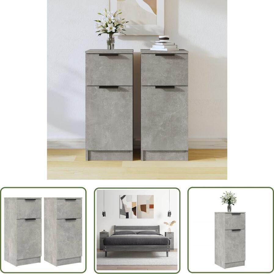 The Living Store Dressoirs 2 st 30x30x70 cm bewerkt hout betongrijs Dressoir Houten Dressoir Betonnen Dressoir Grijze Dressoir Minimalistisch Dressoir