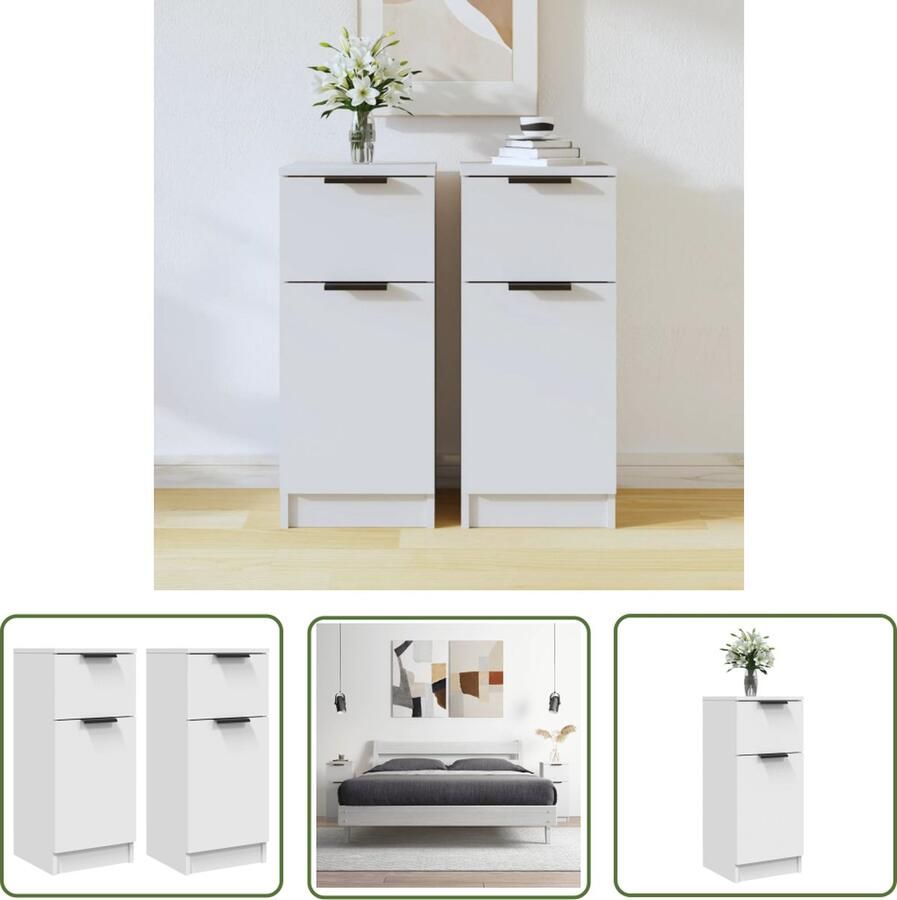 The Living Store Dressoirs 2 st 30x30x70 cm bewerkt hout wit Dressoir Meubel Houten Dressoir Wit Dressoir Opbergkast