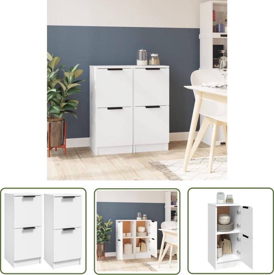 The Living Store Dressoirs 2 st 30x30x70 cm bewerkt hout wit Dressoir Bijzetkast Opbergkast Houten Kast Wit Dressoir