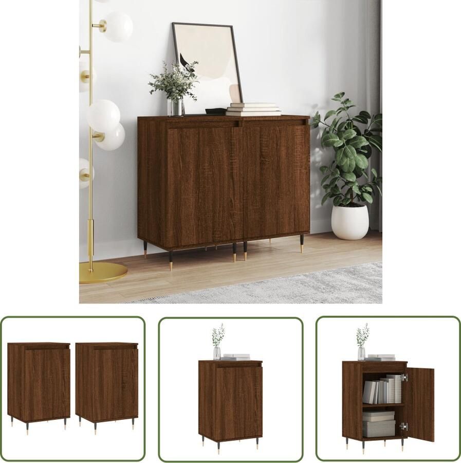 The Living Store Dressoirs 2 st 40x35x70 cm bewerkt hout bruin eikenkleur Dressoir Houten Dressoir Bruine Eiken Dressoir Opbergmeubel Salontafel