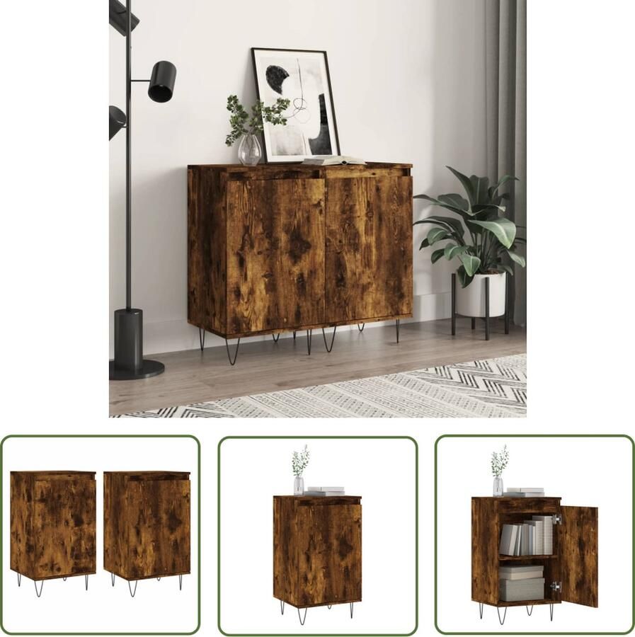 The Living Store Dressoirs 2 st 40x35x70 cm bewerkt hout gerookt eikenkleurig Dressoir Houten Dressoir Vintage Dressoir Landelijk Dressoir Modern Dressoir - Foto 3
