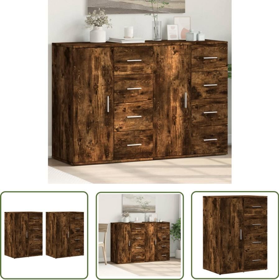 VidaXL Houten Dressoir Dressoirs 2 st 59x39x80 cm bewerkt hout gerookt eikenkleurig Bruine Dressoir Vintage Dressoir Salontafel