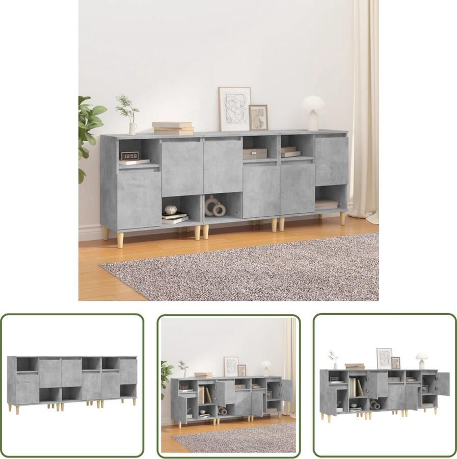 VidaXL Houten Dressoir Dressoirs 3 st 60x35x70 cm bewerkt hout betongrijs Grijze Dressoir Vintage Dressoir Salontafel