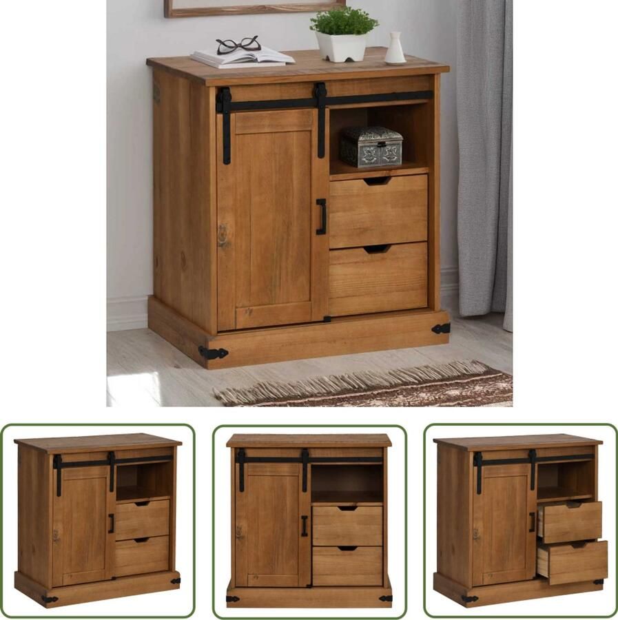 The Living Store Dressoir HALDEN met schuifdeur 80x40x80 cm massief hout Dressoir Houten Dressoir Vintage Dressoir Salontafel Opbergkast