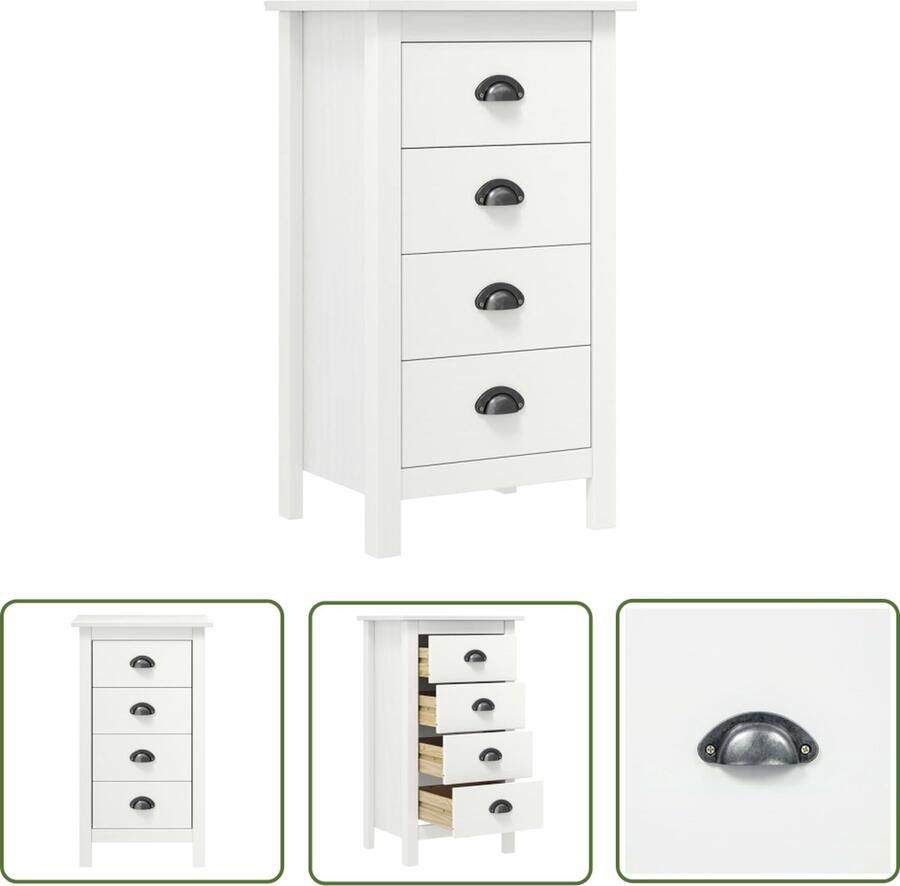 The Living Store Dressoir Hill 46x35x80 cm massief grenenhout wit Bijzettafel Dressoir Houten Kast Witte Kast Opbergkast