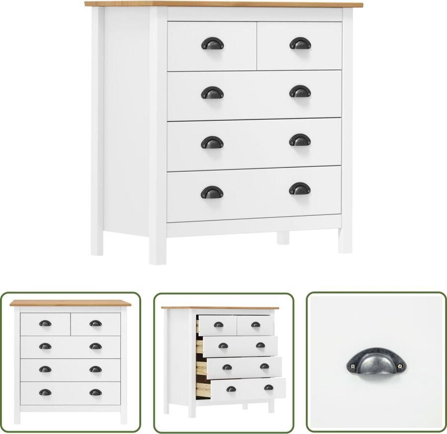 The Living Store Dressoir Hill 79x40x80 cm massief grenenhout wit Bijzettafel Dressoir Houten Kast Opbergkast Salontafel