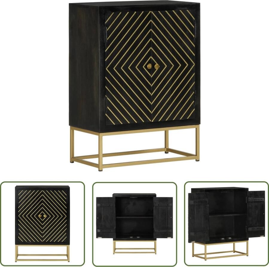 VidaXL Dressoir met 2 deuren 55x30x75 cm mangohout zwart en goud Dressoir Houten Dressoir Mangohouten Dressoir Zwarte Dressoir Gouden Dressoir