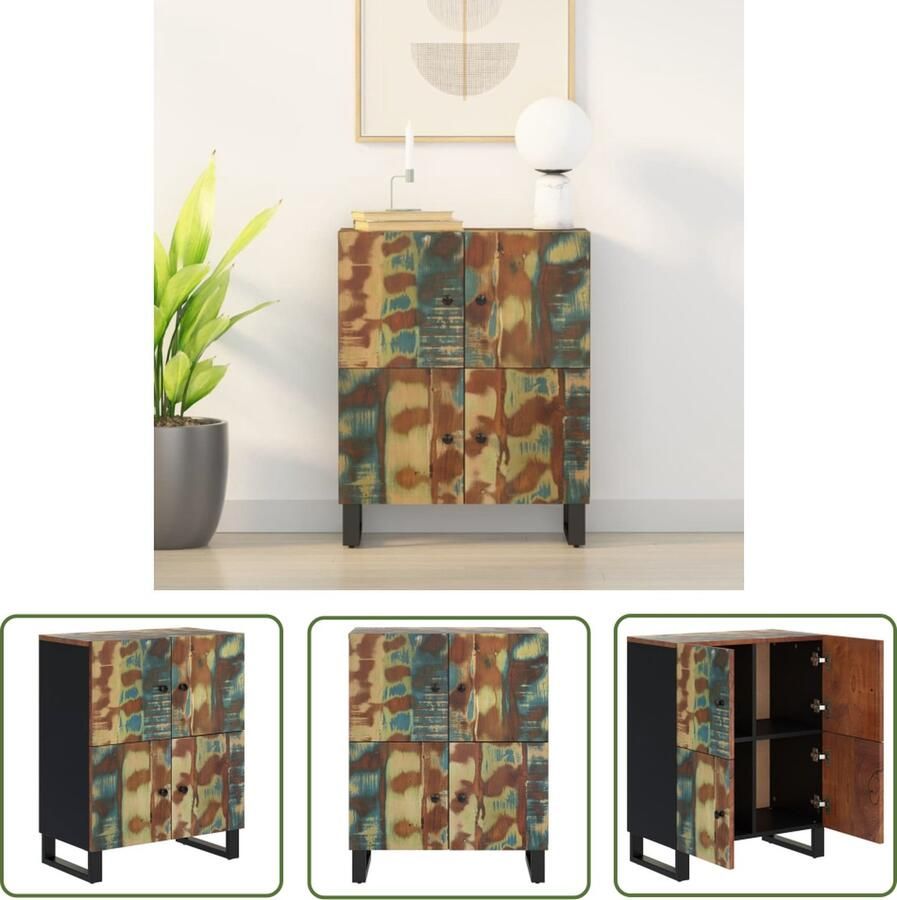 The Living Store Dressoir met 4 deuren 60x33x75 cm massief gerecycled hout Dressoir Vintage Dressoir Houten Dressoir Landelijke Dressoir Industrieel Dressoir