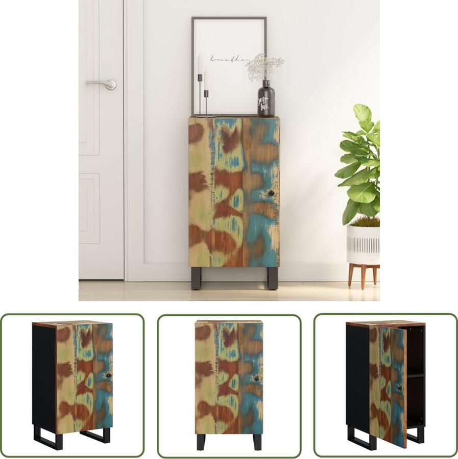 The Living Store Dressoir met deur 40x31x75 cm massief gerecycled hout Dressoir Houten Dressoir Recycled Wood Furniture Multicolour Dresser Vintage Dressoir