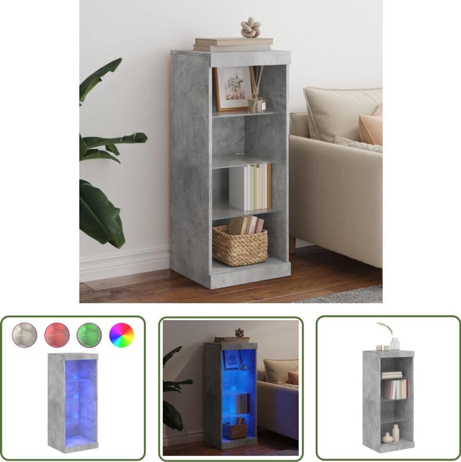The Living Store Dressoir met LED-verlichting 41x37x100 cm betongrijs Dressoir Buffetkast Led Verlichting Houten Kast Opbergkast
