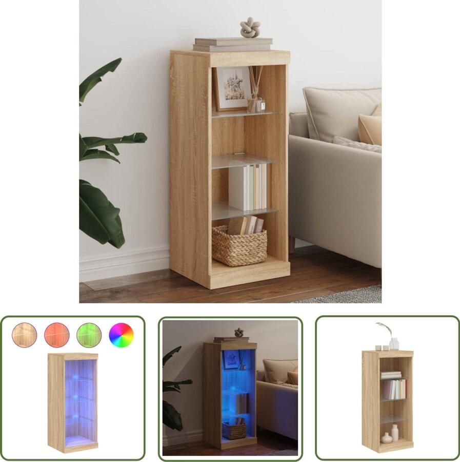 The Living Store Dressoir met LED-verlichting 41x37x100 cm sonoma eikenkleurig Dressoir Buffetkast Led Kast Salontafel Woonkamermeubilair