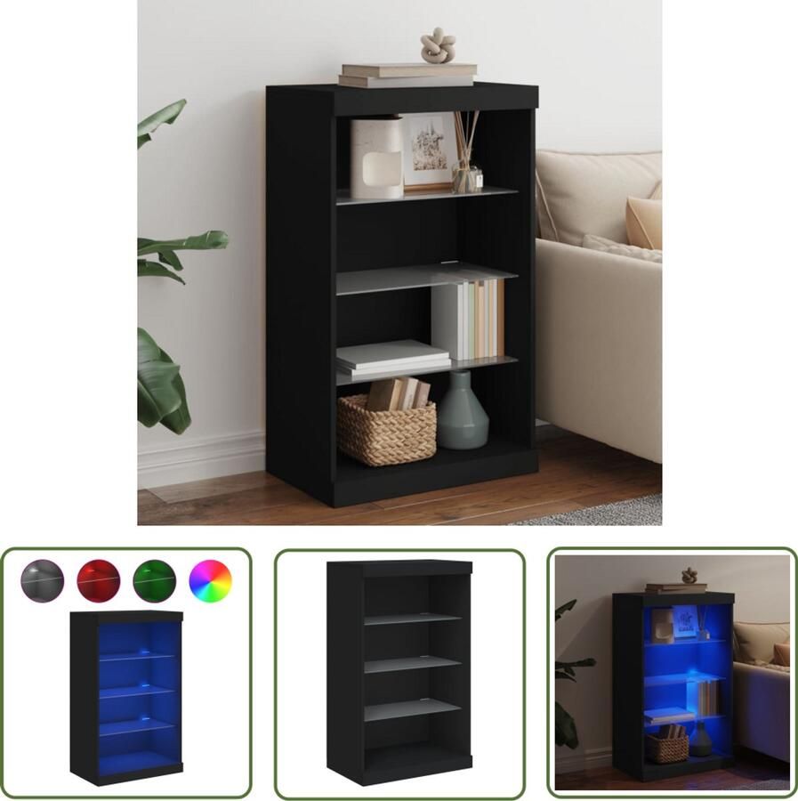 The Living Store Dressoir met LED-verlichting 60 5x37x100 cm zwart Modern Dressoir Led Dressoir Tv Meubel Salontafel Opberg Kast