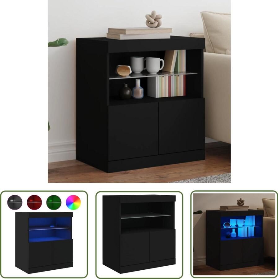 The Living Store Dressoir met LED-verlichting 60x37x67 cm zwart Moderne Kast Led Verlichting Tv Meubel Salontafel Opbergkast
