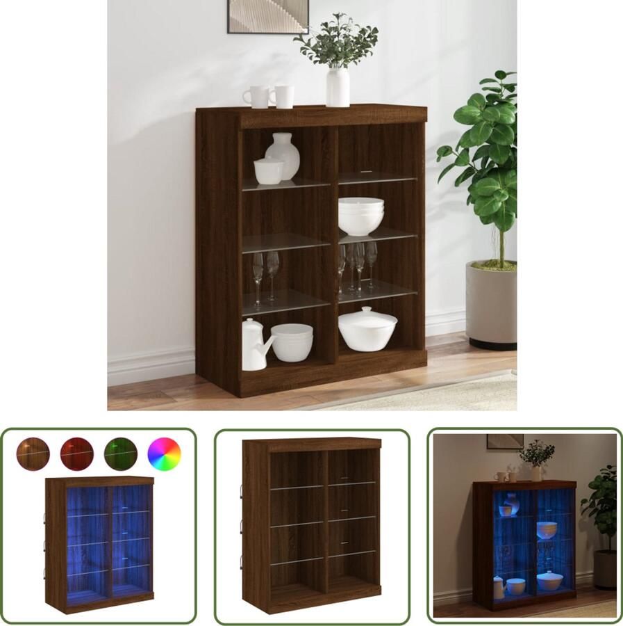 The Living Store Dressoir met LED-verlichting 81x37x100 cm bruin eikenkleur Dressoir Buffetkast Led Verlichting Houten Kast Interieurdecoratie