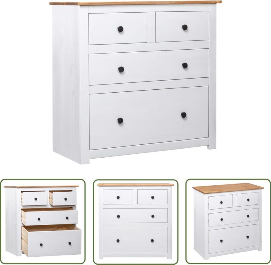 The Living Store Dressoir Panama Range 80x40x83 cm grenenhout wit Dressoir Houten Dressoir Grenenhouten Dressoir Vintage Dressoir Landelijk Dressoir