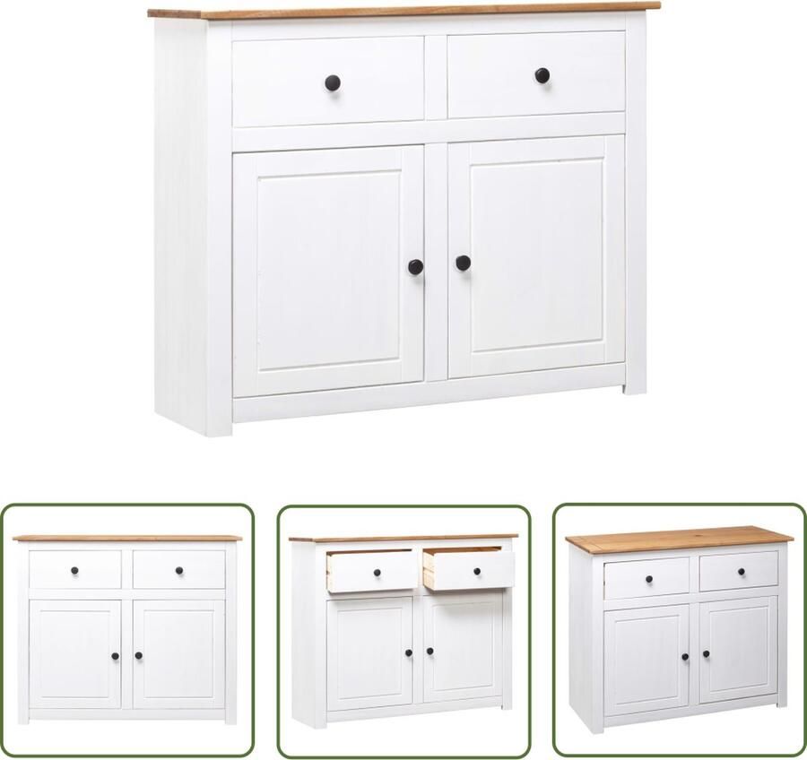 The Living Store Dressoir Panama Range 93x40x80 cm massief grenenhout wit Dressoir Houten Dressoir Grenenhouten Dressoir Vintage Dressoir Landelijk Dressoir