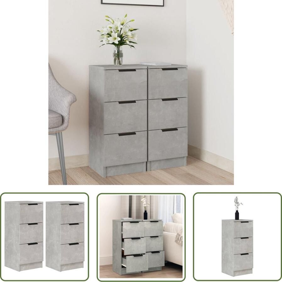 VidaXL Dressoirs 2 st 30x30x70 cm bewerkt hout betongrijs Dressoirs Houten Dressoirs Grijze Dressoirs Compact Dressoir Salontafel - Foto 2