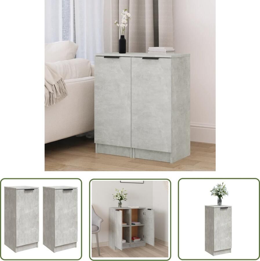The Living Store Dressoirs 2 st 30x30x70 cm bewerkt hout betongrijs Dressoir Betongrijs Houten Dressoir Opbergkast Tv Meubel