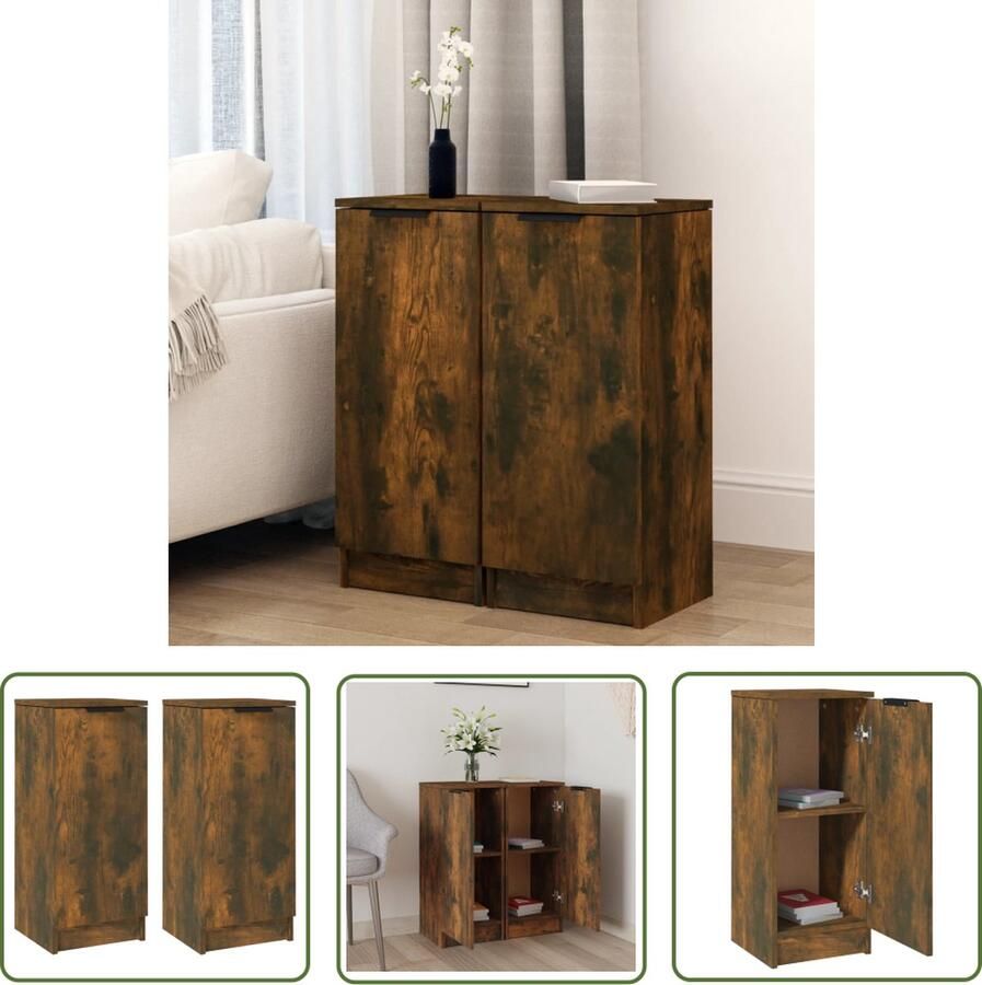 VidaXL Dressoirs 2 st 30x30x70 cm bewerkt hout gerookt eikenkleurig Dressoirs Houten Dressoirs Bruine Dressoirs Kleine Dressoirs Vintage Dressoirs