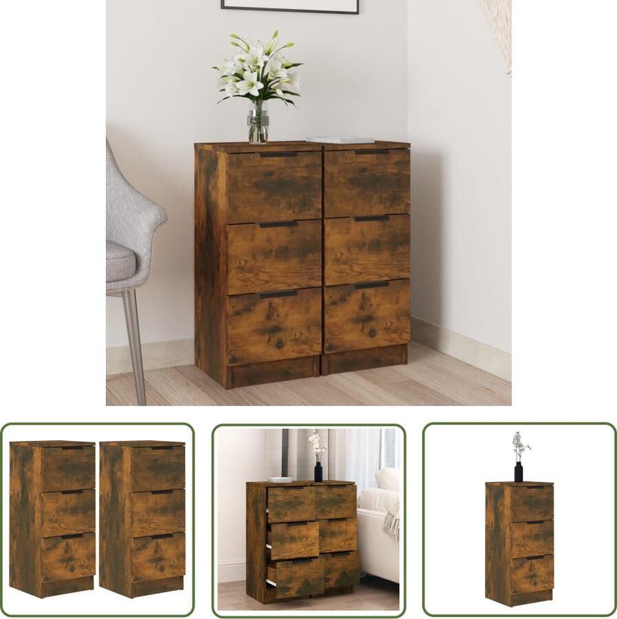 The Living Store Dressoirs 2 st 30x30x70 cm bewerkt hout gerookt eikenkleurig Dressoir Houten Dressoir Vintage Dressoir Landelijke Dressoir Modern Dressoir