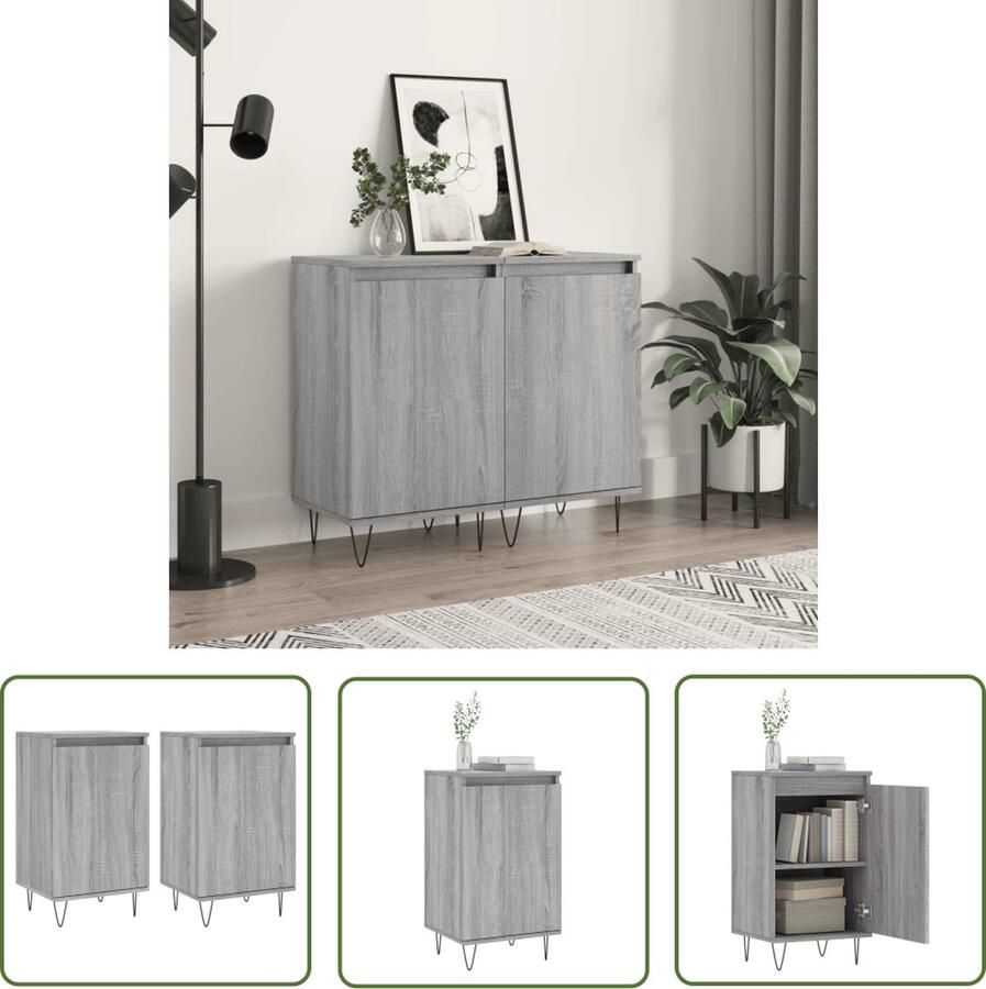 VidaXL Dressoirs 2 st 40x35x70 cm bewerkt hout grijs sonoma Dressoirs Houten Dressoirs Grijze Dressoirs Sonoma Eiken Dressoirs Opbergmeubilair