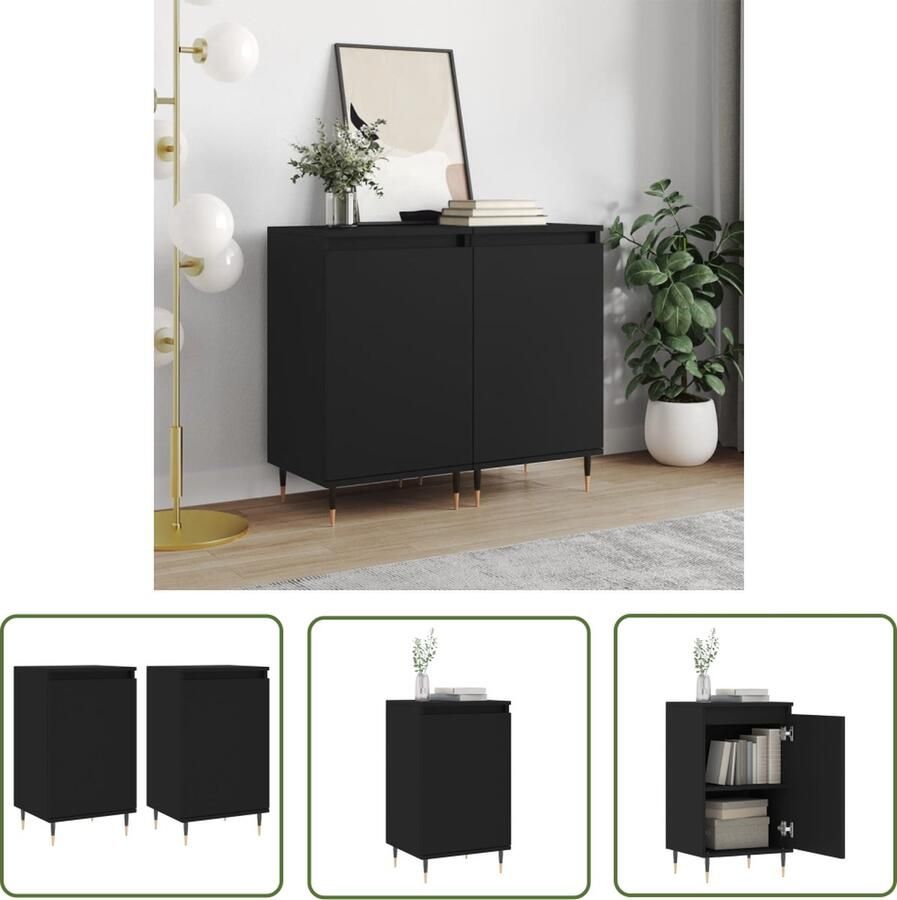 VidaXL Dressoirs 2 st 40x35x70 cm bewerkt hout zwart Dressoirs Houten Dressoirs Black Dressoirs Vintage Dressoirs Modern Dressoirs