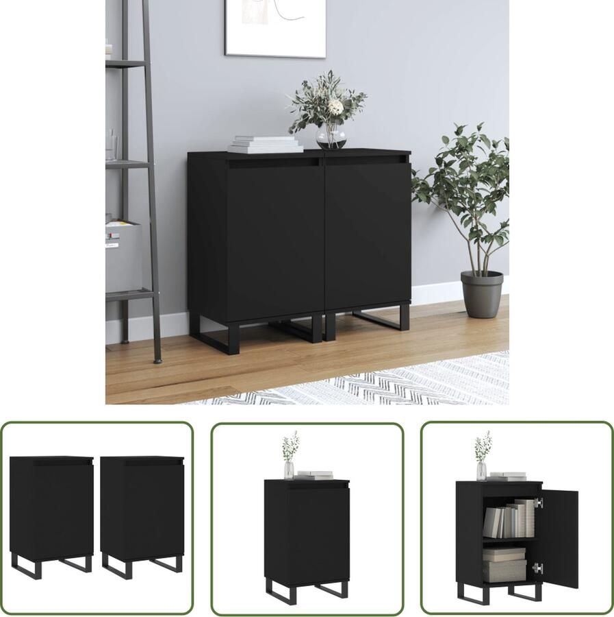 VidaXL Dressoirs 2 st 40x35x70 cm bewerkt hout zwart Dressoirs Houten Dressoirs Bruine Dressoirs Vintage Dressoirs Salontafel