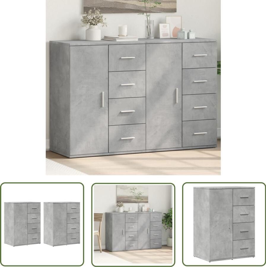 VidaXL Houten Dressoirs 2 st 59x39x80 cm bewerkt hout betongrijs Grijze Dressoirs Tv Meubel Salontafel