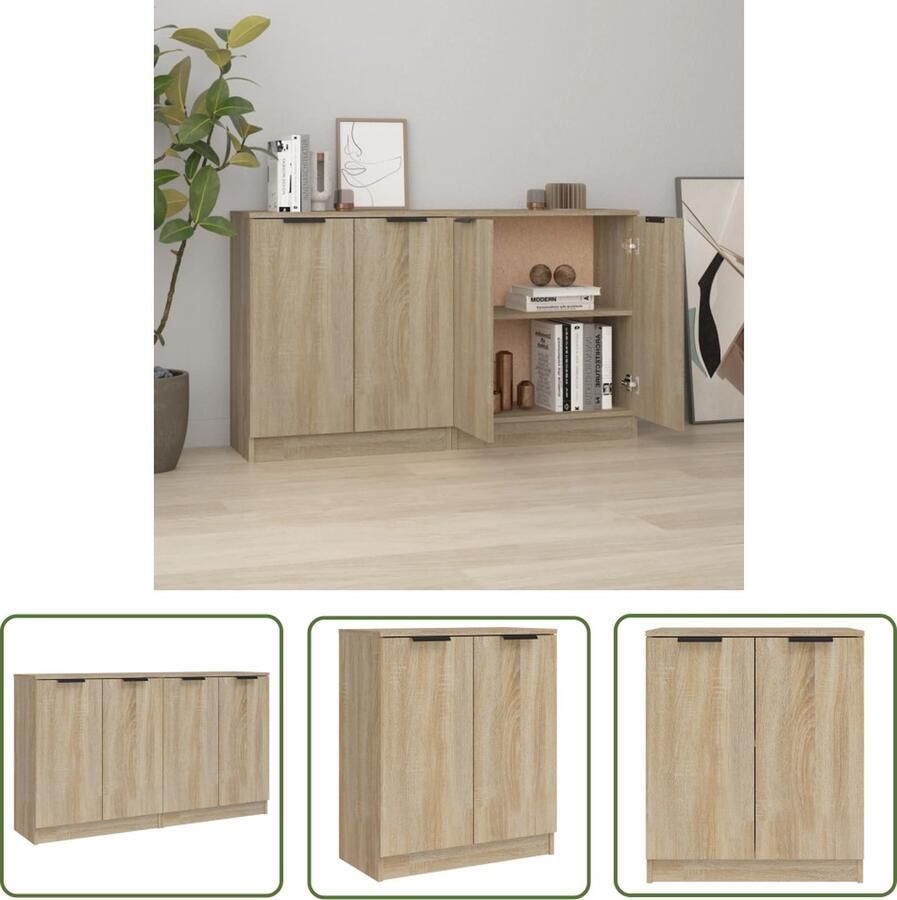 The Living Store Dressoirs 2 st 60x30x70 cm bewerkt hout sonoma eikenkleurig Dressoir Houten Dressoir Sonoma Eiken Dressoir Tv Meubel Salontafel