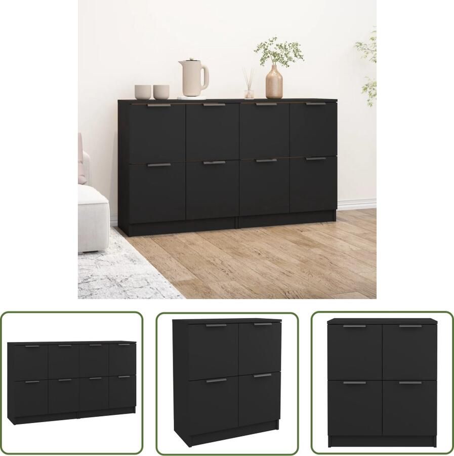 The Living Store Dressoirs Minimalistische charme Voor georganiseerde opbergruimte Multifunctioneel Zwart Hout 60 x 30 x 70 cm Inclusief montagehandleiding 2 stuks