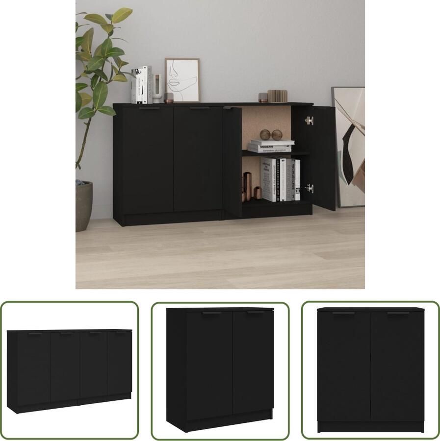 The Living Store Dressoirs 2 st 60x30x70 cm bewerkt hout zwart Dressoir Houten Dressoir Black Furniture Side Table Living Room Furniture