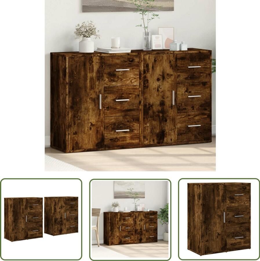 The Living Store Dressoirs 2 st 60x31x70 cm bewerkt hout gerookt eikenkleurig Dressoir Opbergkast Houten Meubel Vintage Design Landelijk Wonen
