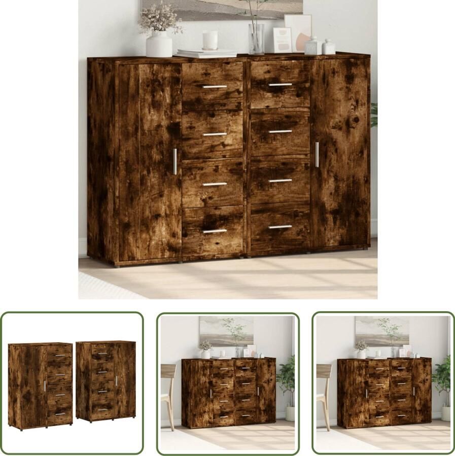 VidaXL Dressoirs 2 st 60x31x84 cm bewerkt hout gerookt eikenkleurig Dressoirs Houten Dressoirs Bruine Dressoirs Vintage Dressoirs Salontafel