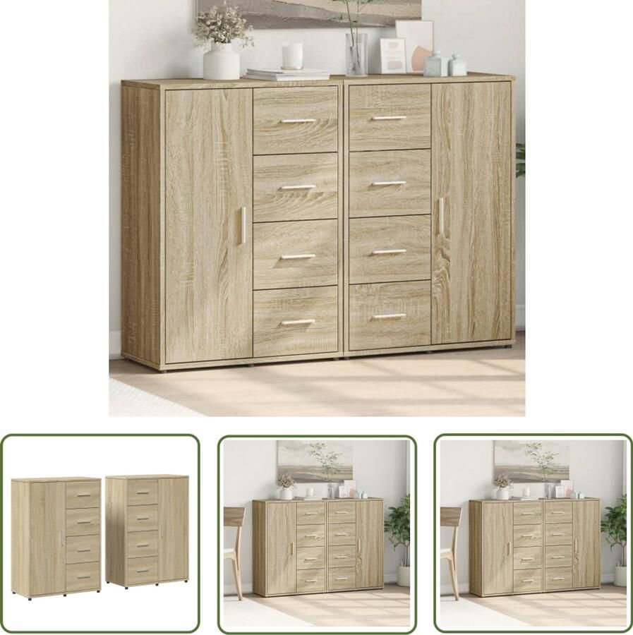 The Living Store Dressoirs 2 st 60x31x84 cm bewerkt hout sonoma eikenkleurig Dressoir Houten Dressoir Salontafel Opbergkast Tv Meubel