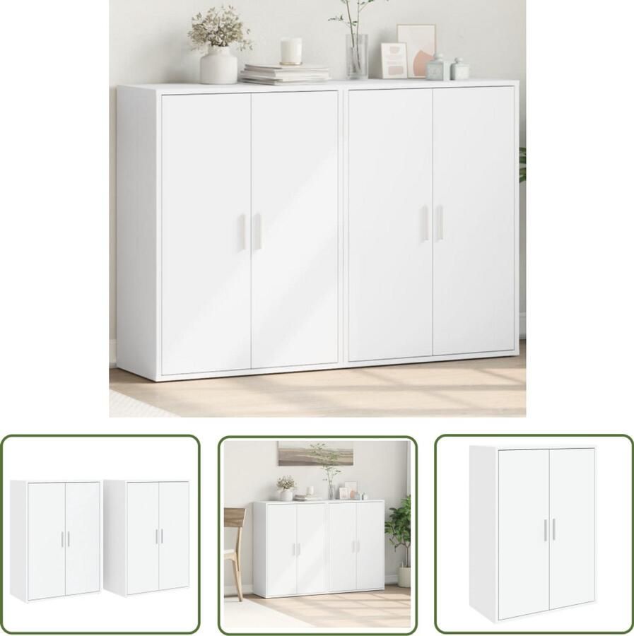 The Living Store Dressoirs 2 st 60x31x84 cm bewerkt hout wit Dressoir Opbergkast Houten Dressoir Wit Dressoir Salontafel