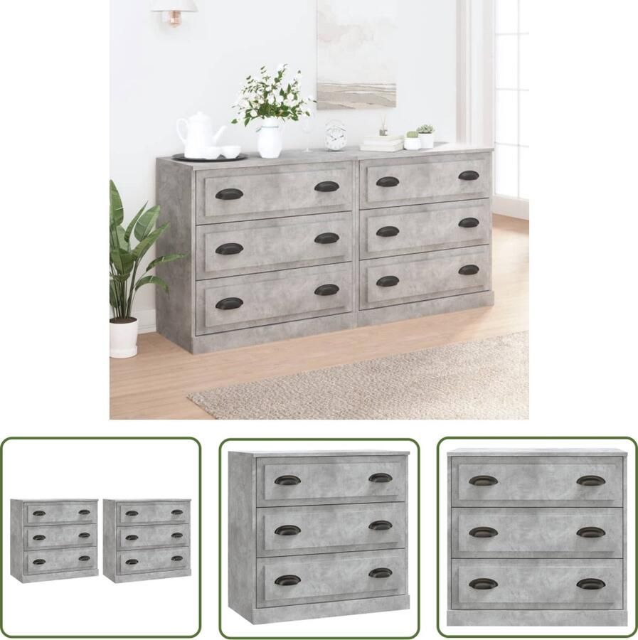 The Living Store Dressoirs 2 st bewerkt hout betongrijs Dressoir Betongrijs Houten Dressoir Vintage Dressoir Modern Dressoir