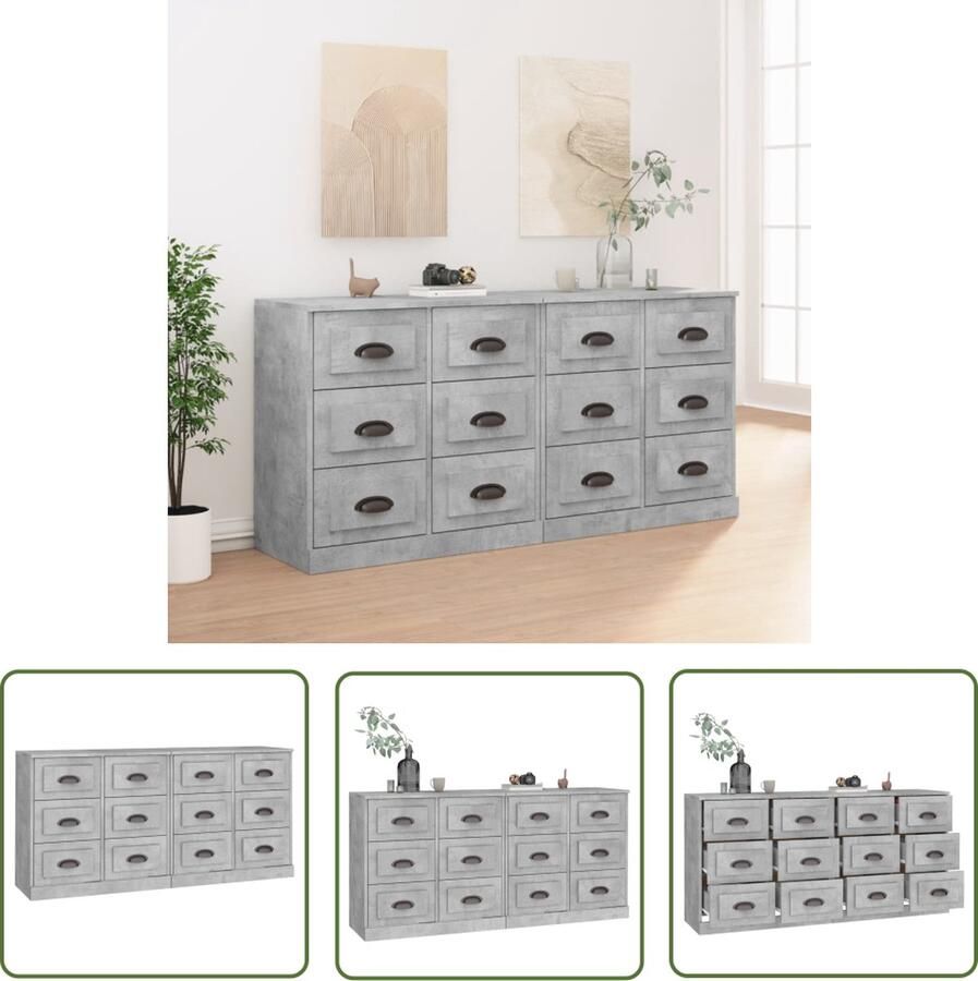 The Living Store Dressoirs 2 st bewerkt hout betongrijs Dressoir Houten Dressoir Grijze Dressoir Vintage Dressoir Salontafel