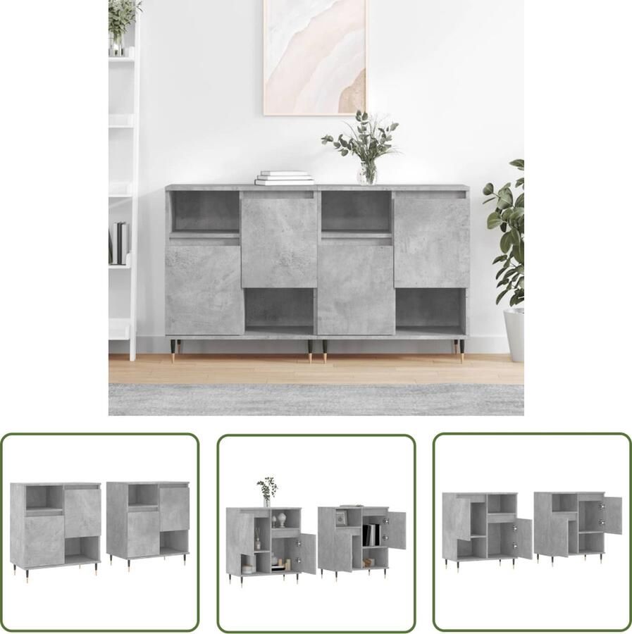 VidaXL Dressoirs 2 st bewerkt hout betongrijs Dressoirs Houten Dressoirs Grijze Dressoirs Vintage Dressoirs Industriële Dressoirs