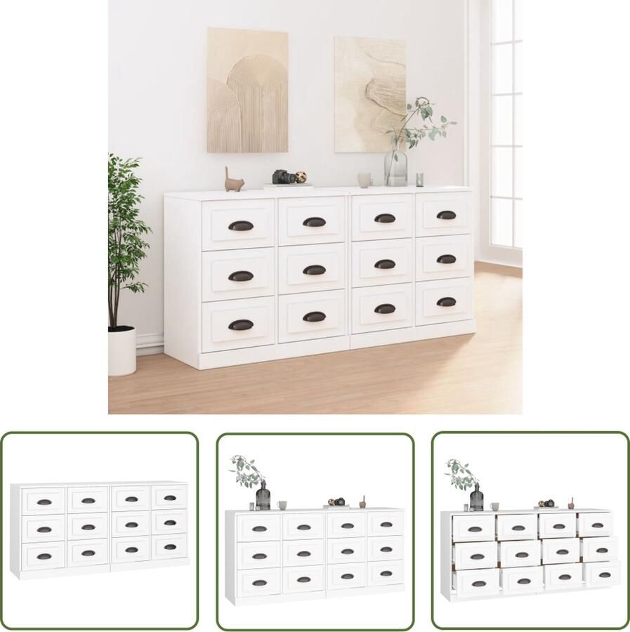 The Living Store Dressoirs 2 st bewerkt hout wit Dressoir Vintage Dressoir Houten Dressoir Wit Dressoir Salontafel