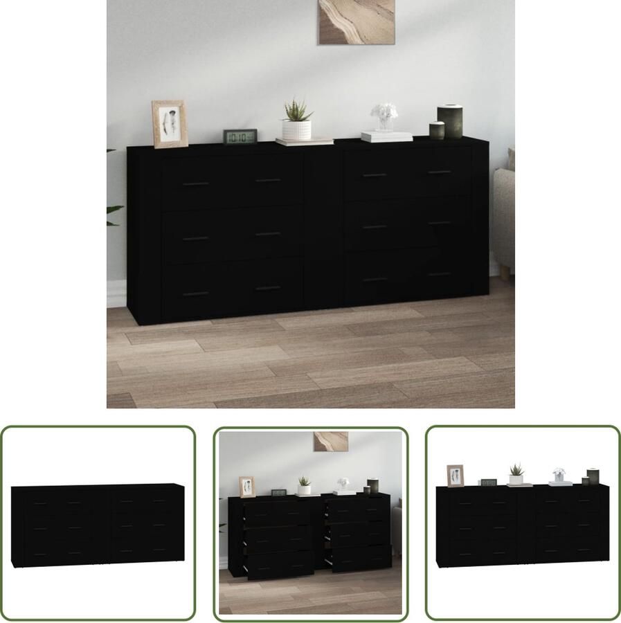 The Living Store Dressoirs 2 st bewerkt hout zwart Dressoir Set Zwarte Dressoirs Houten Dressoir Vintage Dressoir Badkamermeubilair