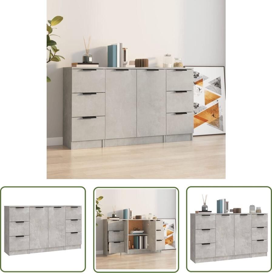 VidaXL Dressoirs 3 st bewerkt hout betongrijs Dressoirs Houten Dressoirs Grijze Dressoirs Betonnen Dressoirs Salontafel