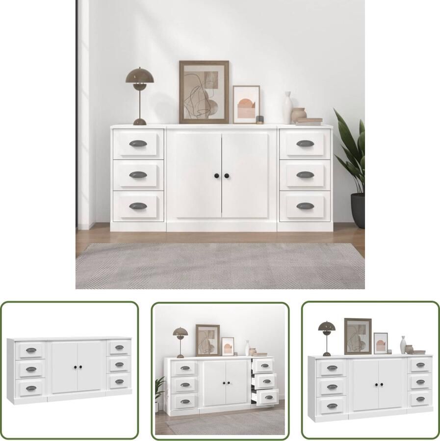VidaXL Houten Dressoirs 3 st bewerkt hout wit Meubel Opbergkast Salontafel