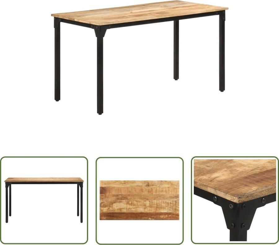 The Living Store Houten Eettafel 140 x 70 x 76 cm Ruw Mangohout Gepoedercoat ijzer Eettafel Houten Eettafel Mangohoutetafel Bruine Eettafel Salontafels