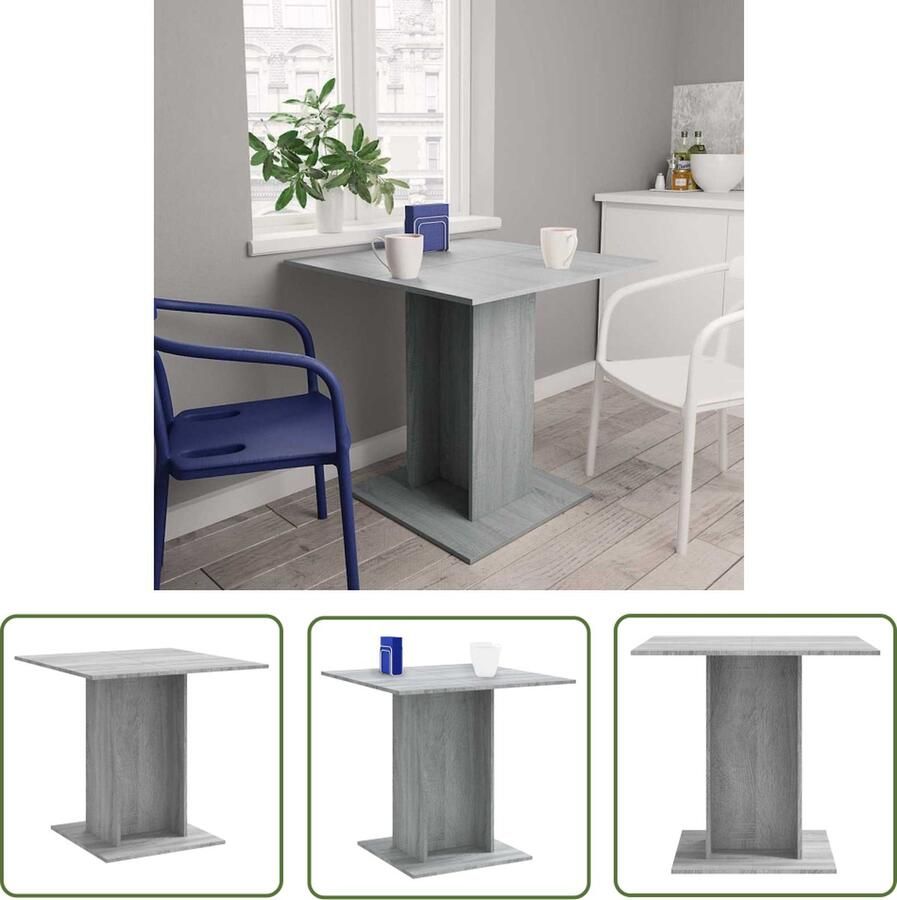 The Living Store Eettafel 80 x 80 x 75 cm Grijs Sonoma Eiken Duurzaam bewerkt hout Eettafel Houten Eettafel Grijze Eettafel Sonoma Eiken Salontafel - Foto 2