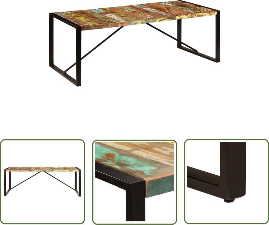 The Living Store Keukentafel Antieke stijl Massief gerecycled hout 220 x 100 x 75 cm Antieke Stijl Eettafel Houten Eettafel Recycled Wood Furniture Vintage Meubilair Salontafel - Foto 2