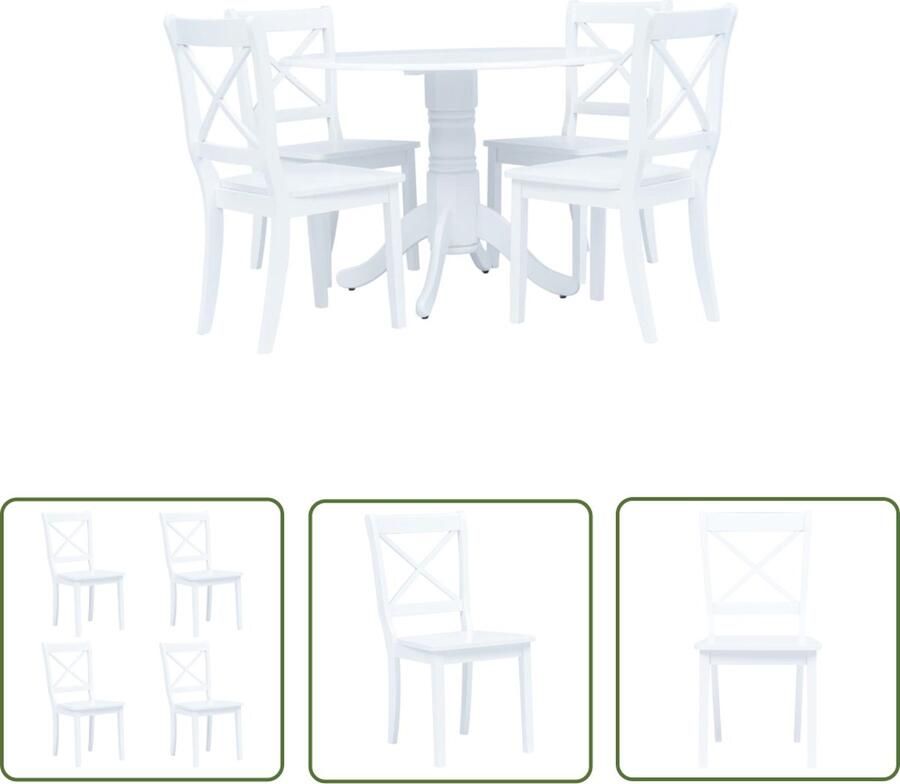 The Living Store Eethoek 106 x 75 cm (Ã¸ x H) Wit Massief Rubberwood MDF Eetkamerstoel Houten Eettafel Eethoek Set Salon Meubilair Dining Chairs