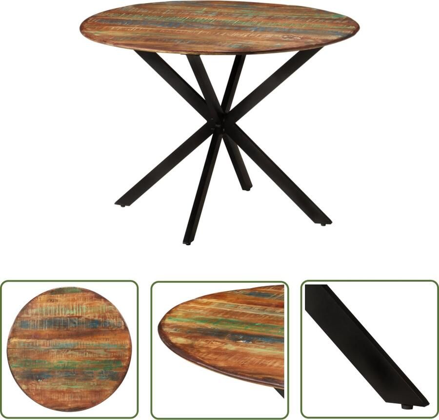 VidaXL Houten Eettafel Eetkamertafel Eettafel Ø110x78 cm massief gerecycled hout en staal Vintage Eettafel Industrieel Eettafel Recycled Wood Furniture