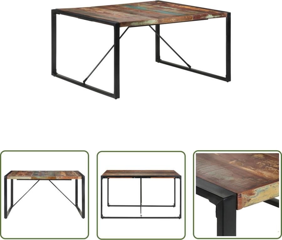 The Living Store IndustriÃle Eettafel 140x140x75cm Gerecycled hout en staal Industriële Eettafel Houten Eettafel Vintage Eettafel Recyclen Meubilair Salontafel - Foto 2