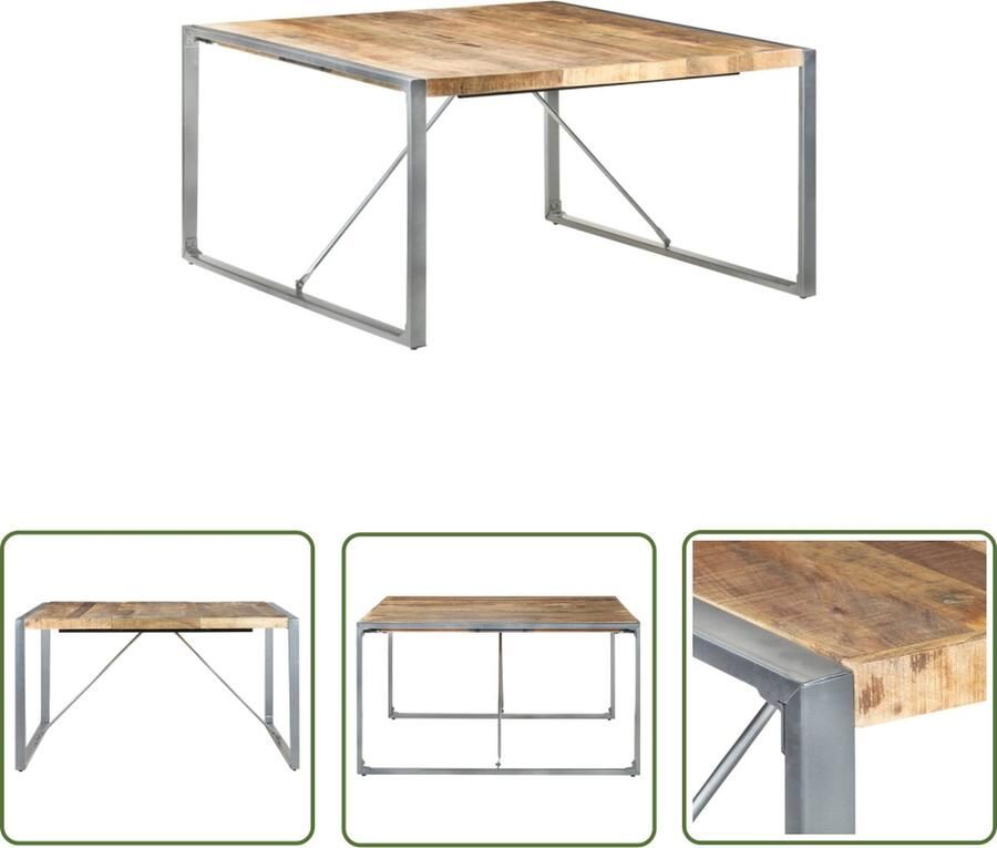 The Living Store Houten Eettafel IndustriÃle Stijl 140x140x75cm Ruw Mangohout Industriële Eettafel Houten Eettafel Mangohoutetafel Eethoektafel Salontafel - Foto 2