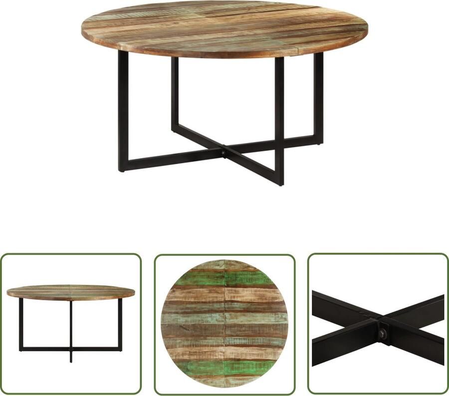 The Living Store Eettafel Industrieel 150 x 75 cm Massief gerecycled hout en gepoedercoat ijzer Industriele Eettafel Houten Eettafel Vintage Eettafel Herbruikt Hout Eethoektafel - Foto 2